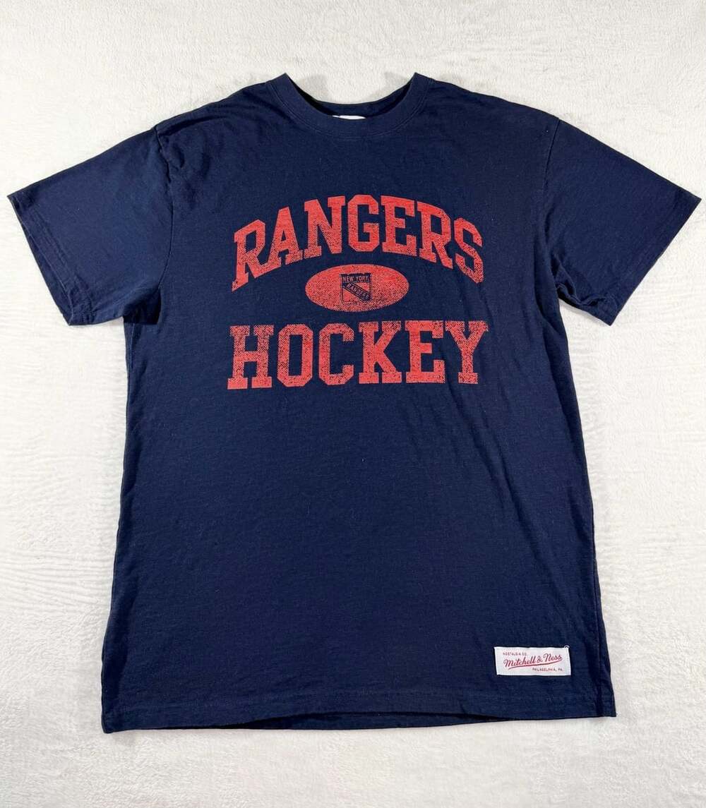 Mitchell & Ness New York Rangers Hockey T-Shirt Navy Blue Size S